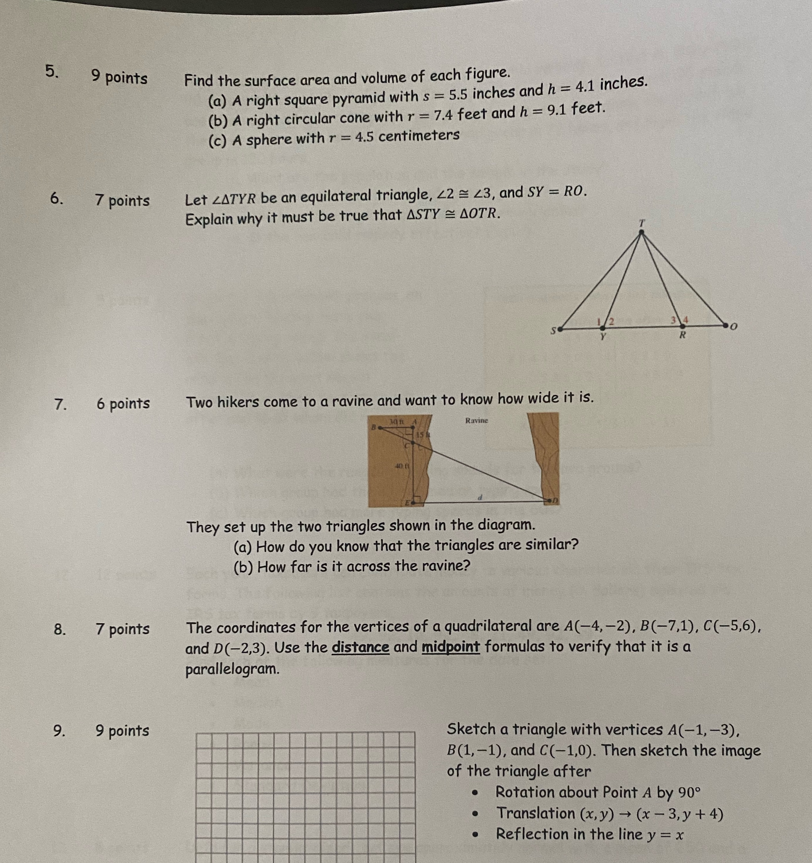 All problems 5. 9 points Find the surface area