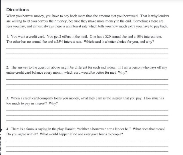 Directions When you borrow money, you have to pay