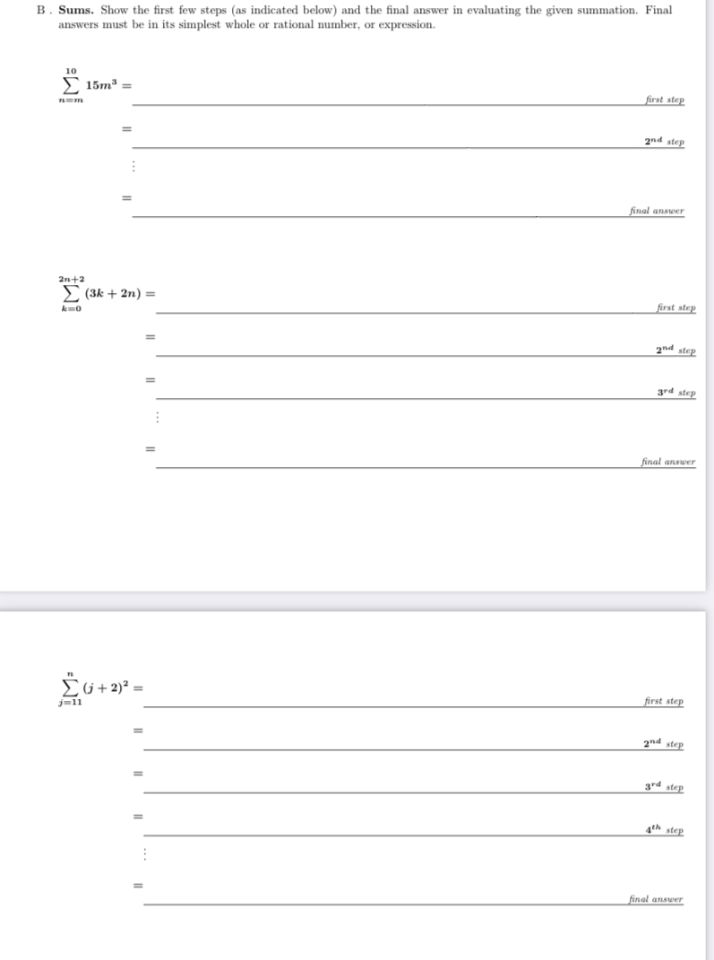 with detailed solution clear solution B . Sums.