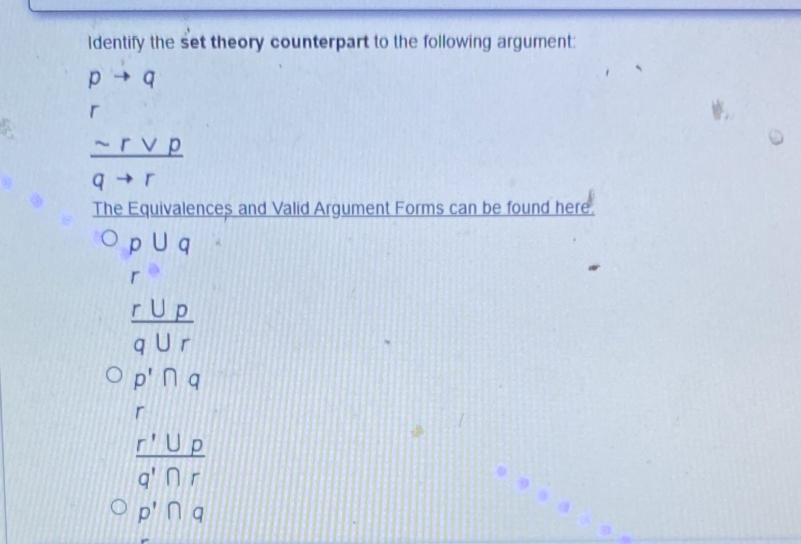 8. What is the answer? Identify the set theory