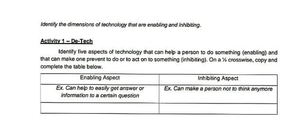 Identify the dimensions of technology that are