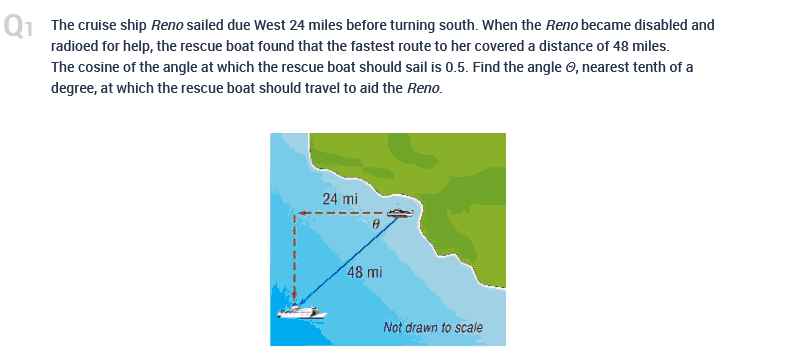 Q1 The cruise ship Reno sailed due West 24 miles
