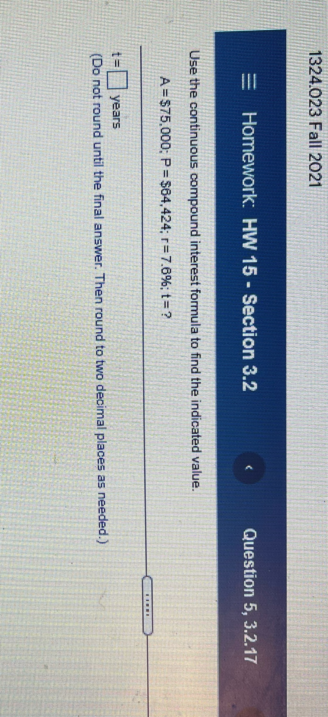 1324.023 Fall 2021 Homework: HW 15 - Section 3.2