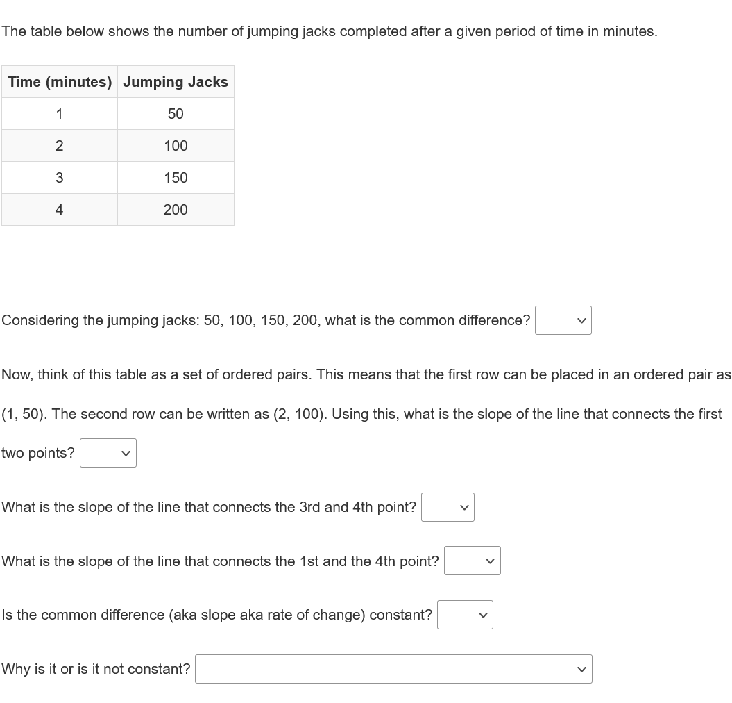 The table below shows the number ofjumping jacks