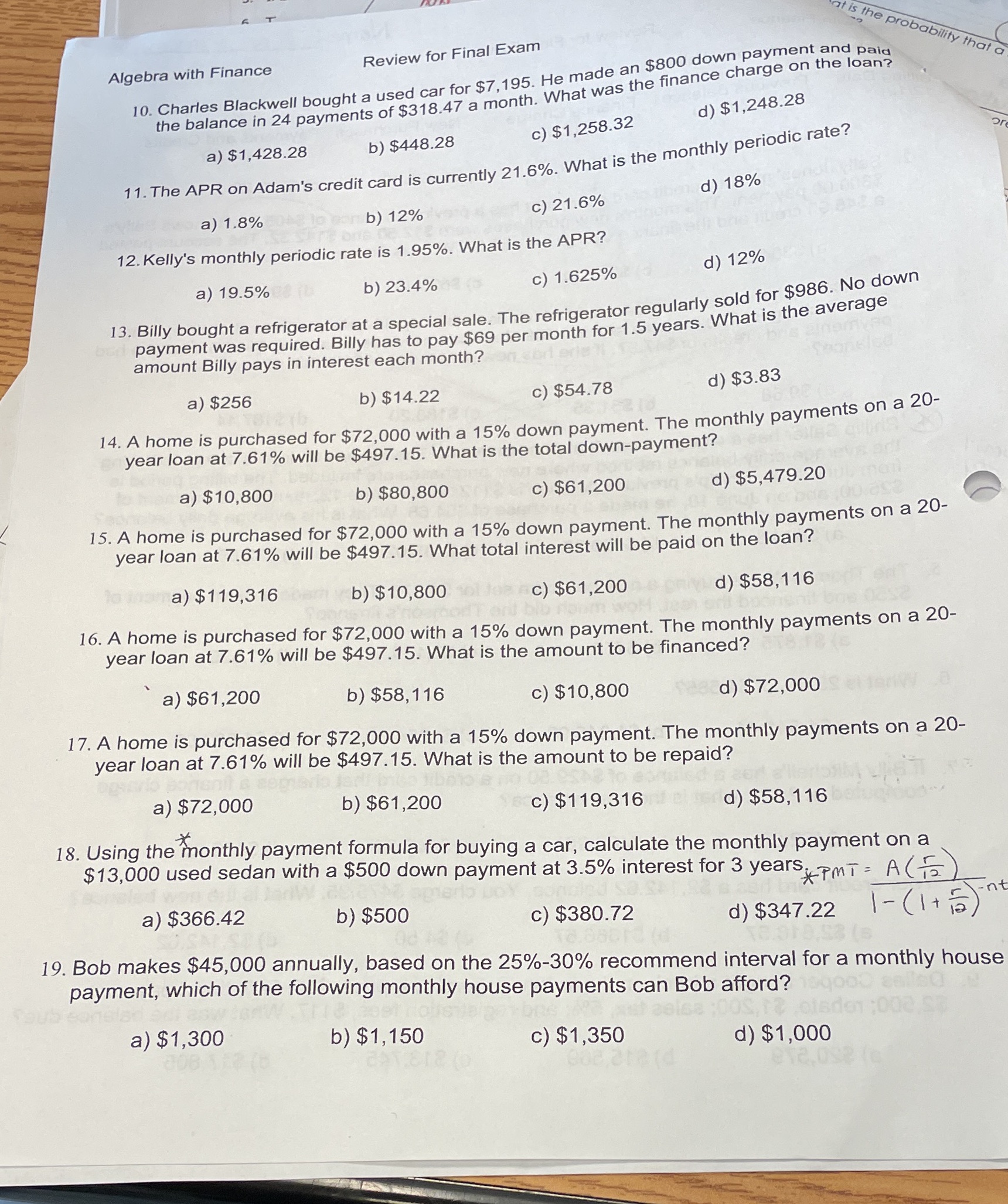 Need help 10-19 Review for Final Exam t is the