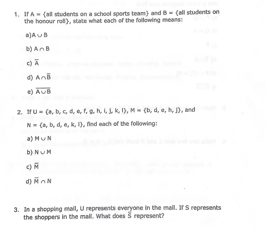 1. If A = {all students on a school sports team}