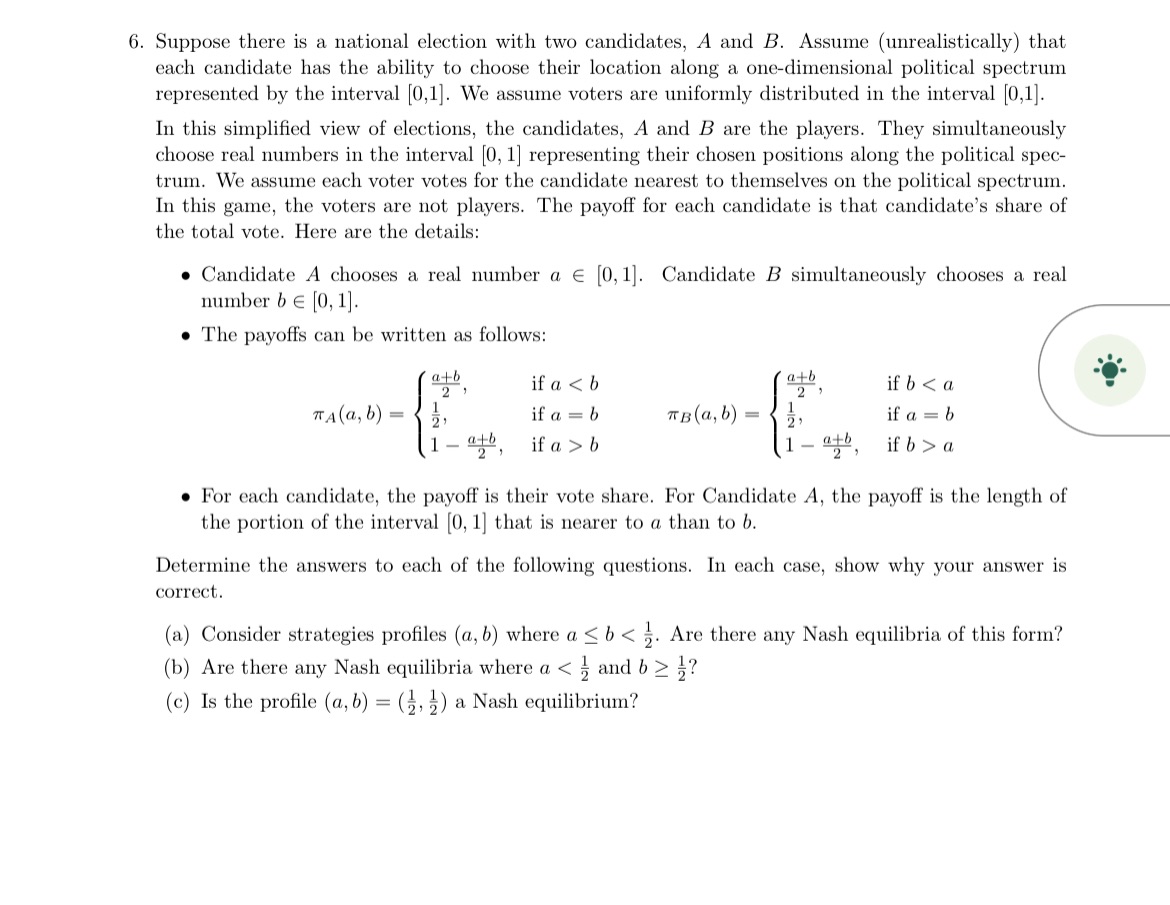 6. Suppose there is a national election with two