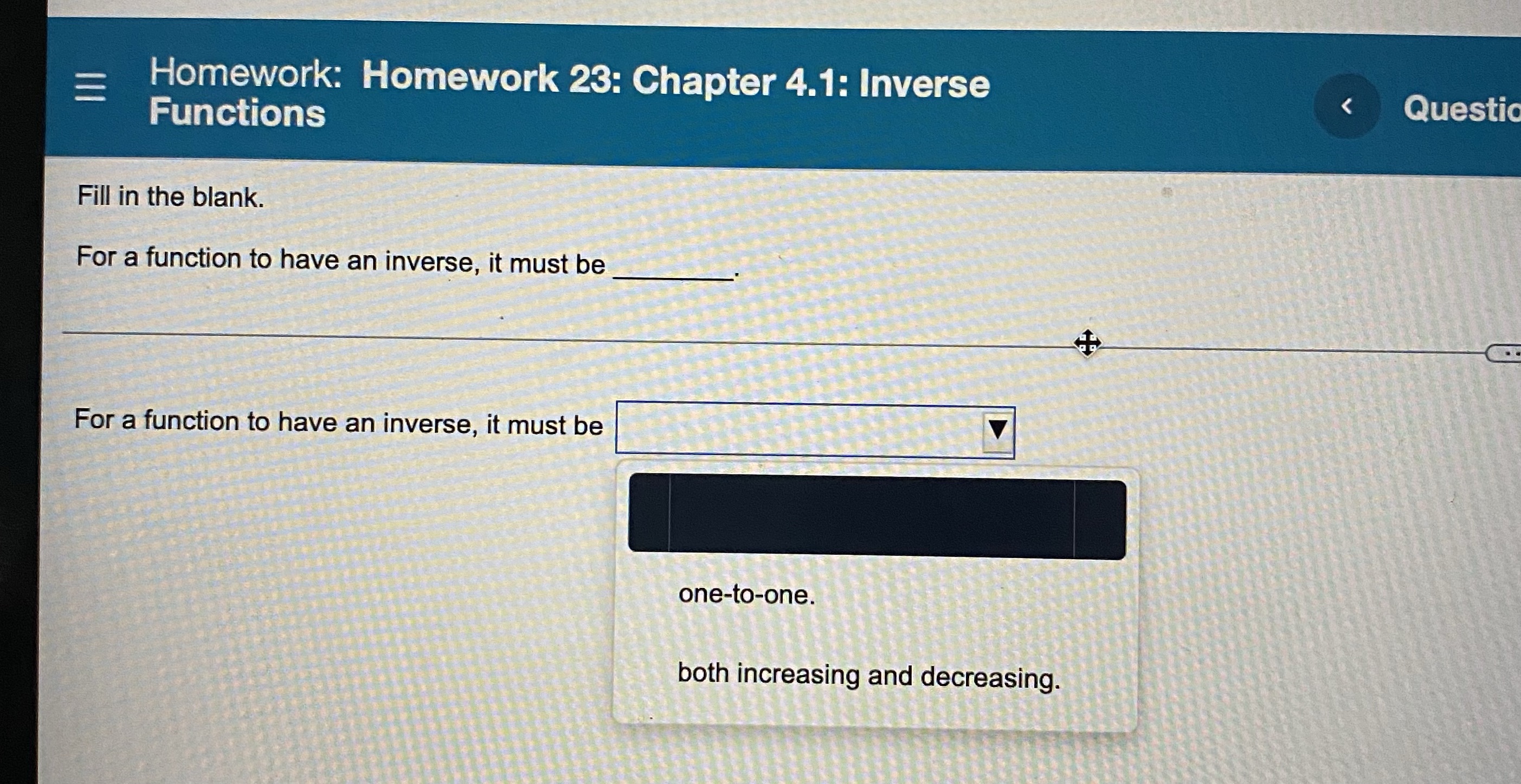 Homework: Homework 23: Chapter 4.1: Inverse <