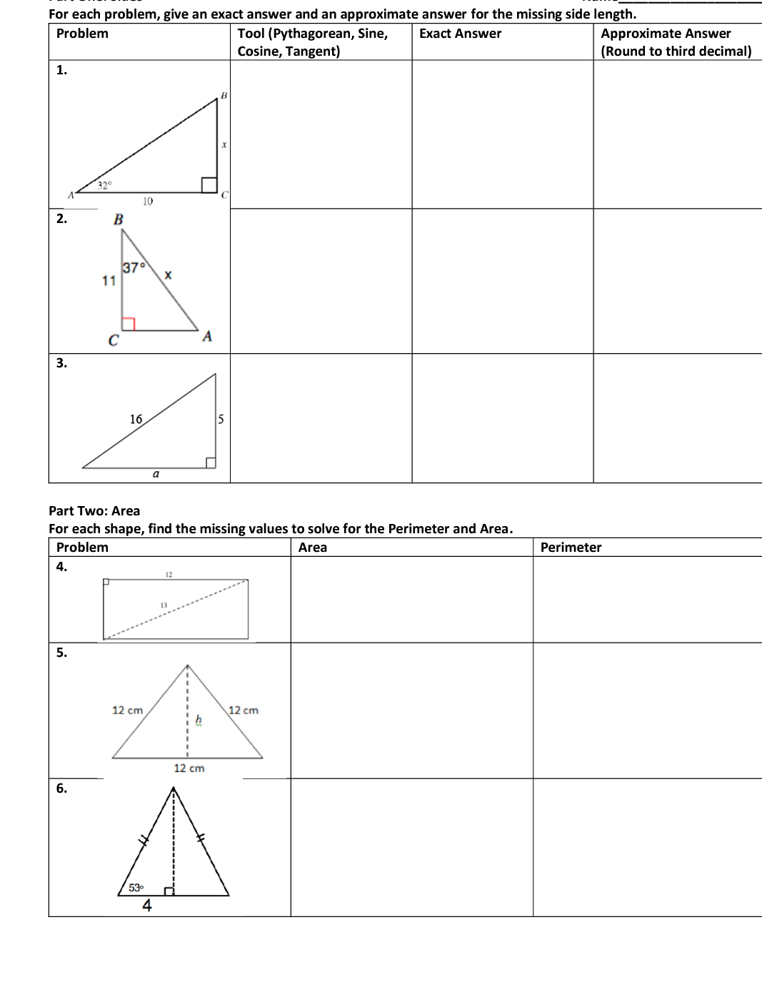 For each problem give and exact and approximate