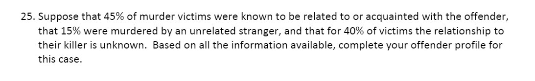 25. Suppose that 45% of murder Victims were known