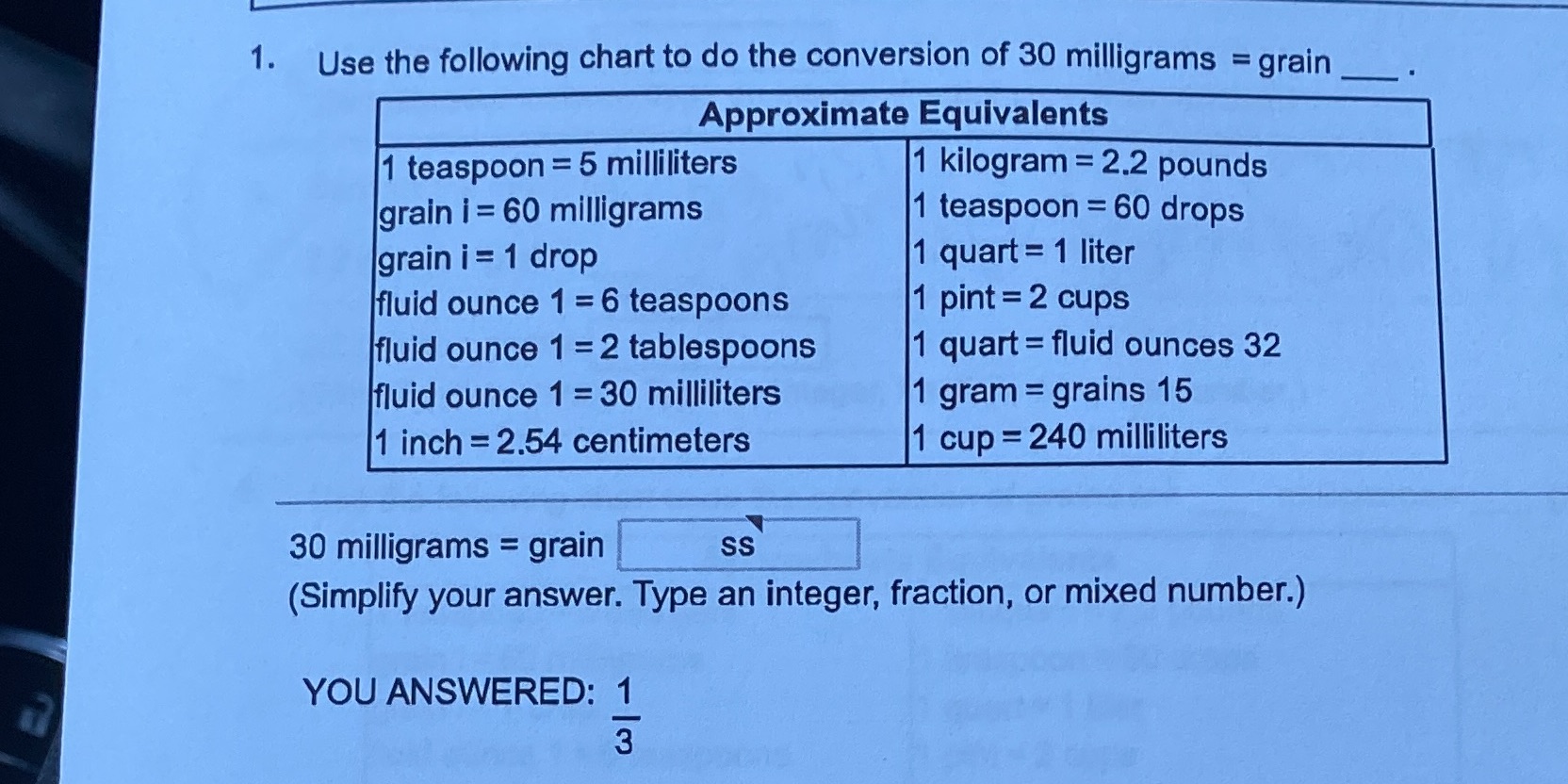 1. Use the following chart to do the conversion