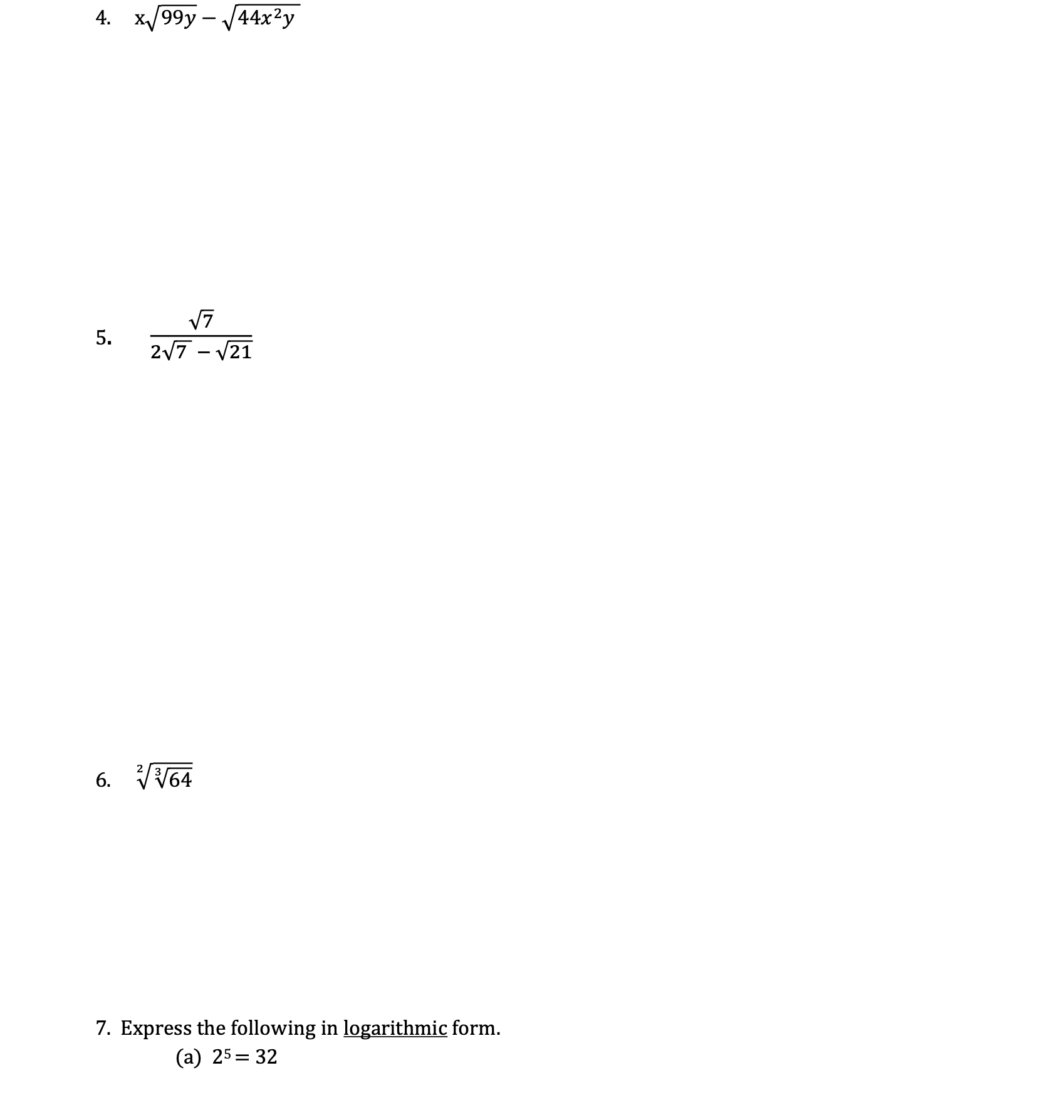 For problems 1 through 6, simplify the given