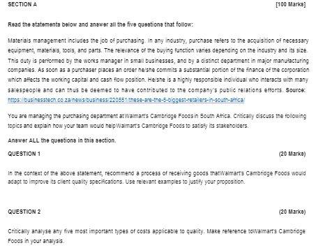 SECTION A [100 Marka] Read the statements below