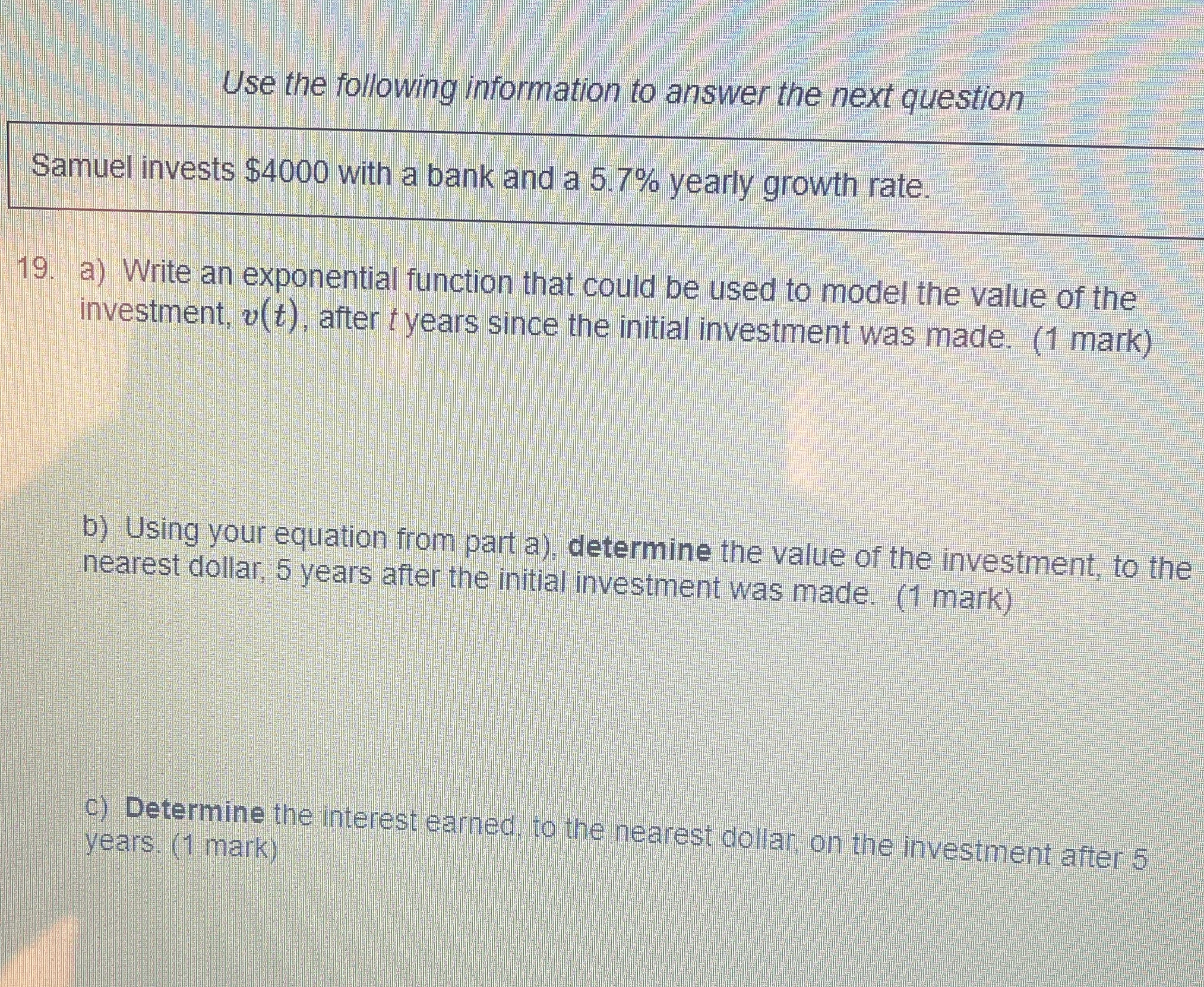 Use the following information to answer the next