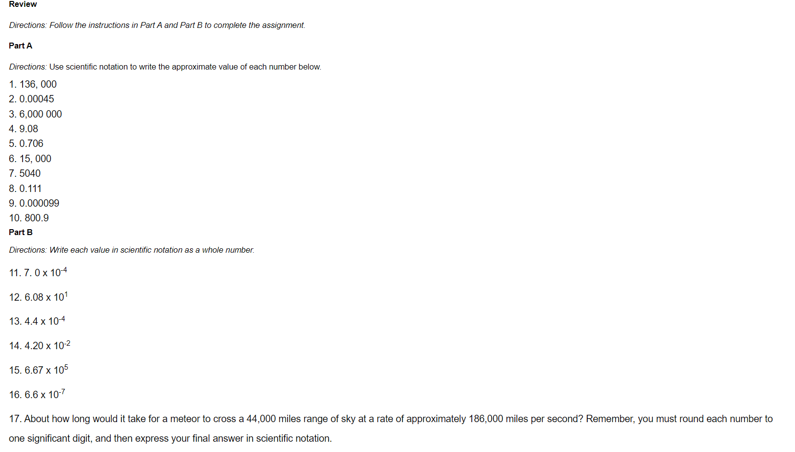 Review Directions: Follow the instructions in