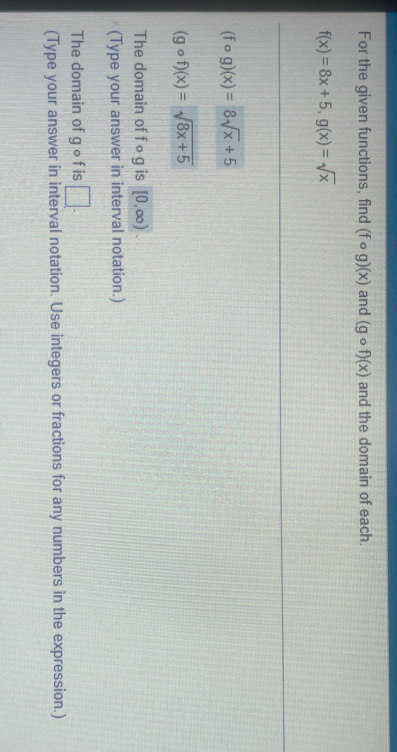 What is the domain of g?f ? For the given