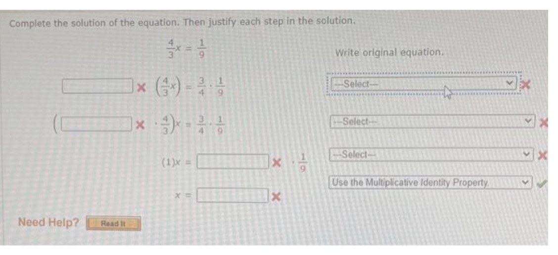 Complete the solution of the equation. Then