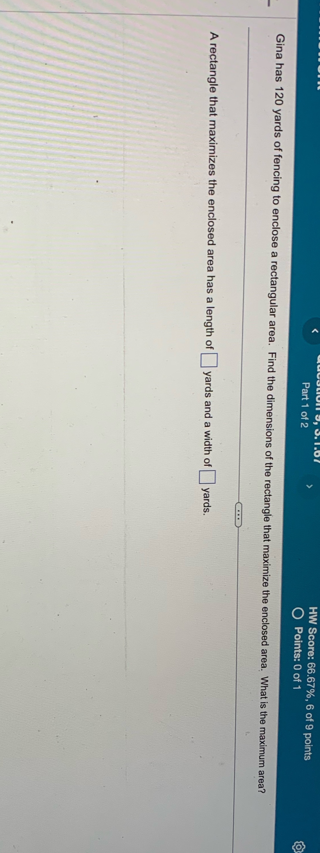 HW Score: 66.67%, 6 of 9 points Part 1 of 2