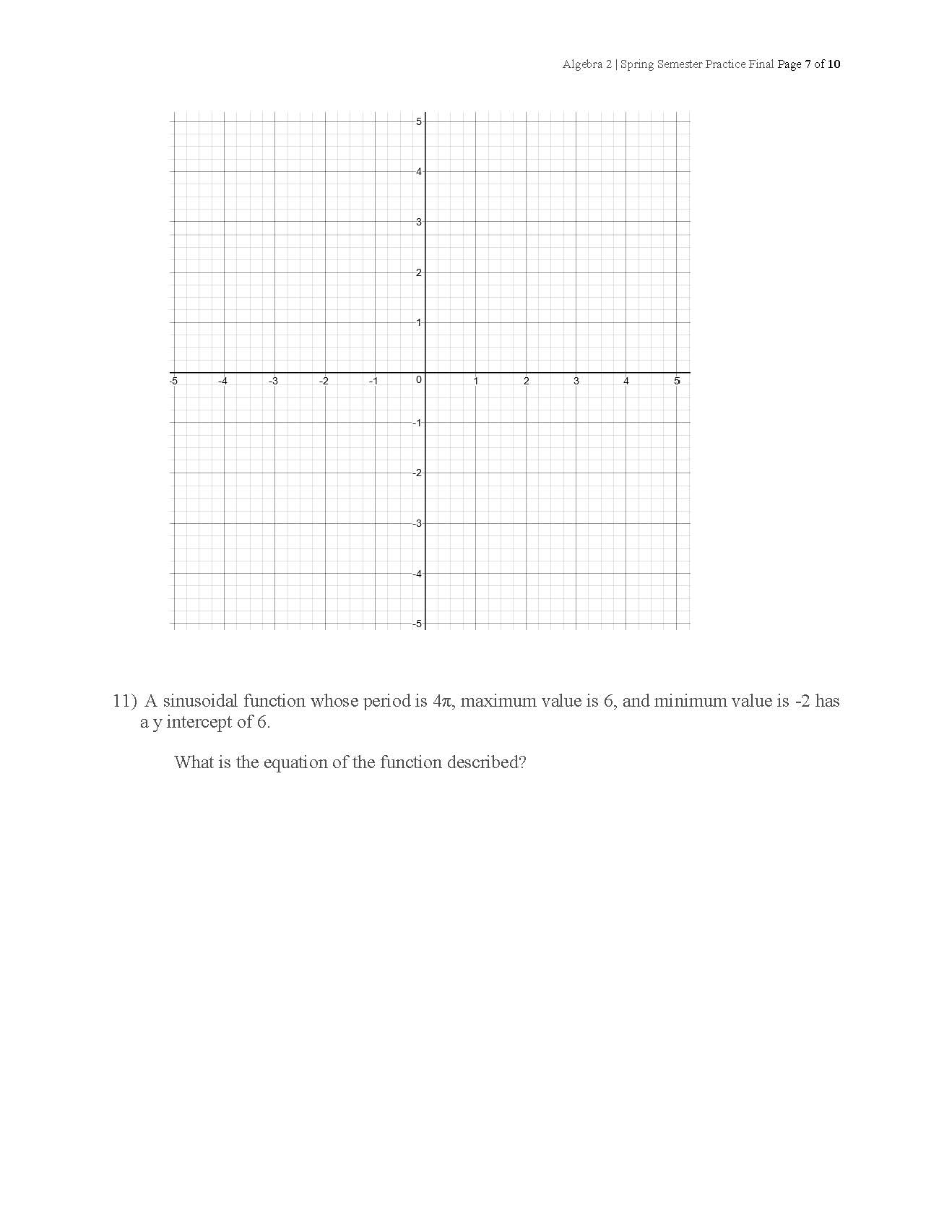 Algebra 2 | Spring Semester Practice Final Page 7