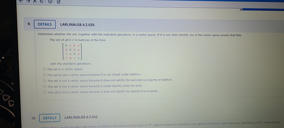9. DETAILS LARLINALG8 4.2.029. Determine whether