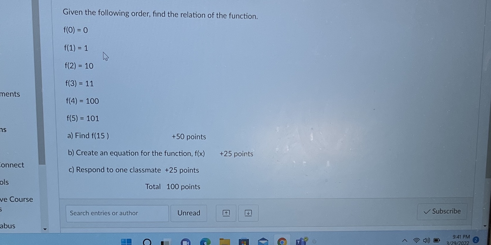 Given the following order, find the relation of