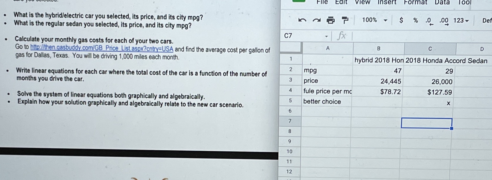 File Edit View Insert Format Data What is the