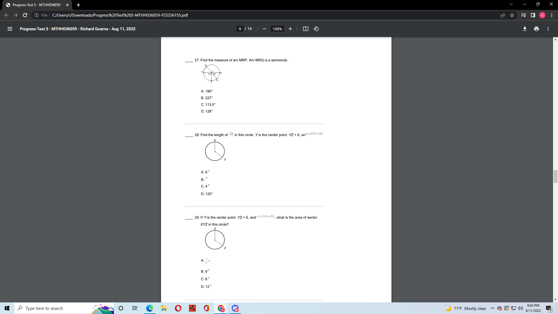 Progress Test 3 - MTHH036059 - X - style=
