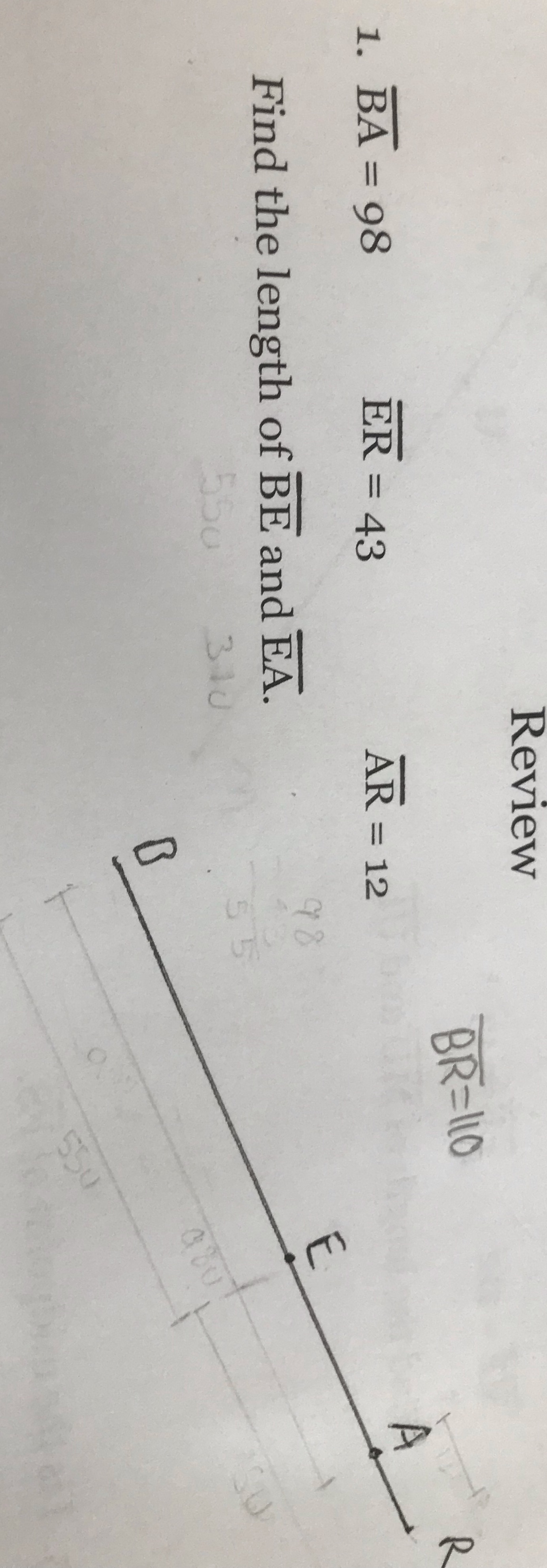 What is the length for BE and EA Review BR=110 1.