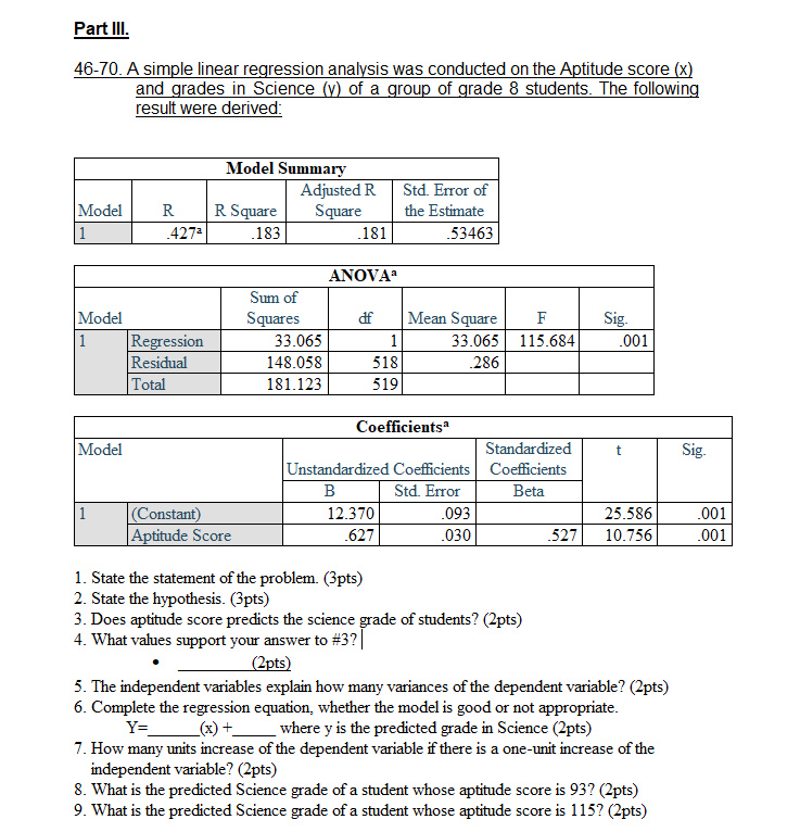 Part III. 46-70. A simple linear regression