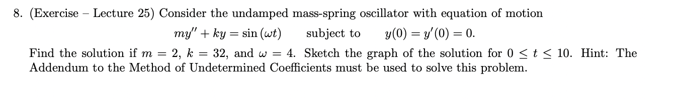 Lecture 24: 8. (Exercise Lecture 25) Consider the