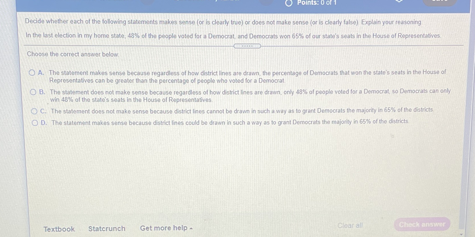 Points: 0 of 1 Decide whether each of the