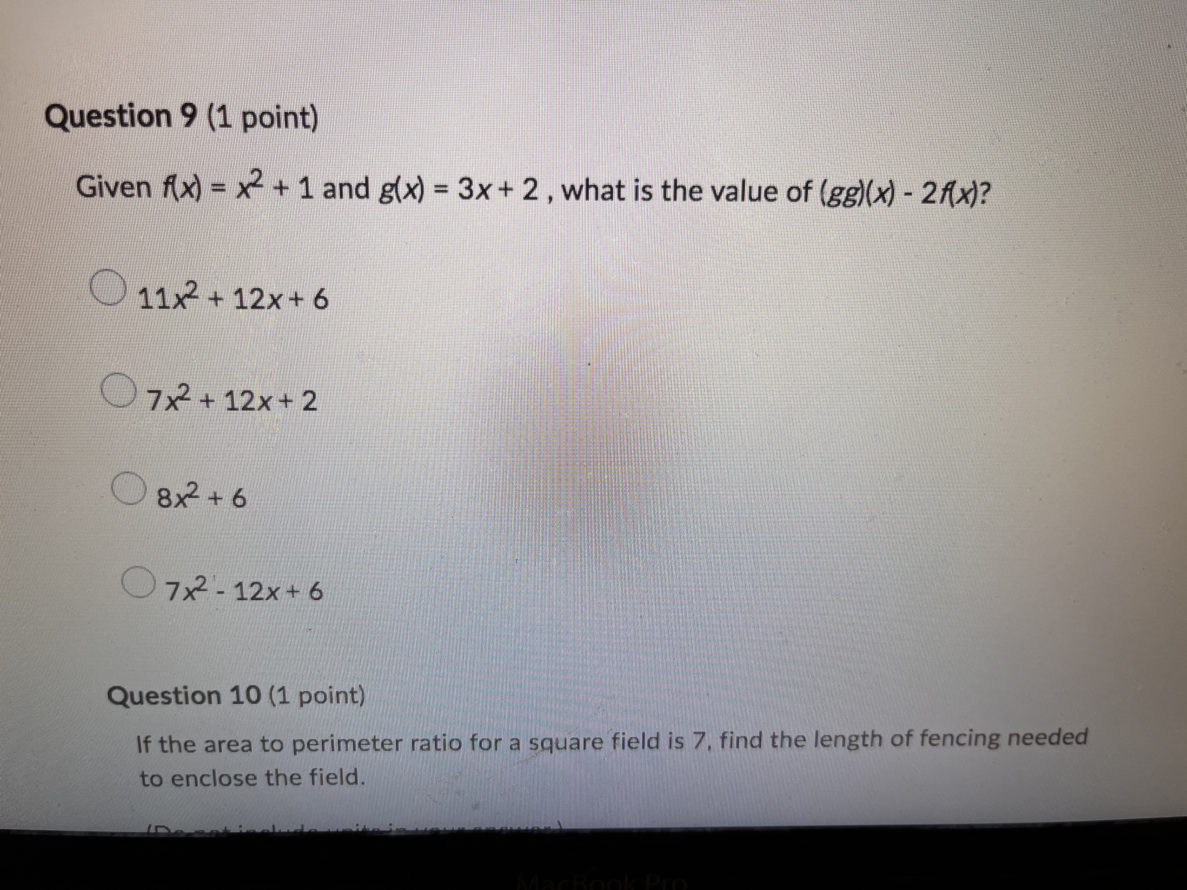 Question 8 (1 point) Given f(x) = cot(x) and g(x)