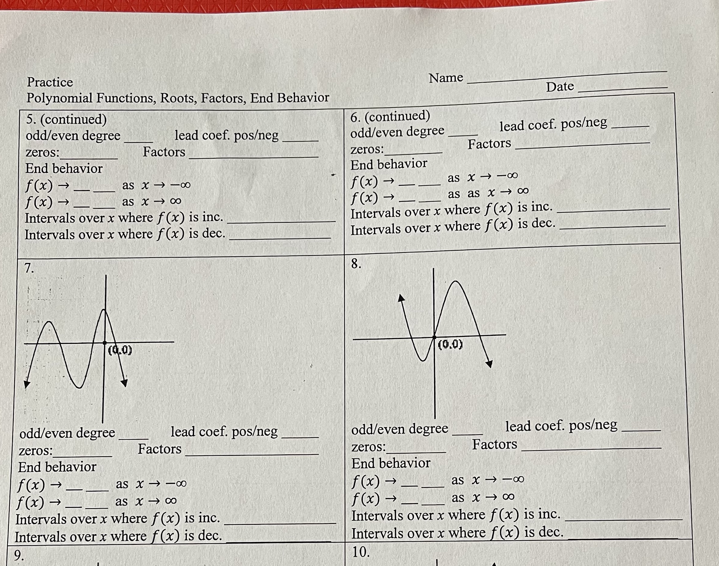 Thank you!!! Practice Name Polynomial Functions,