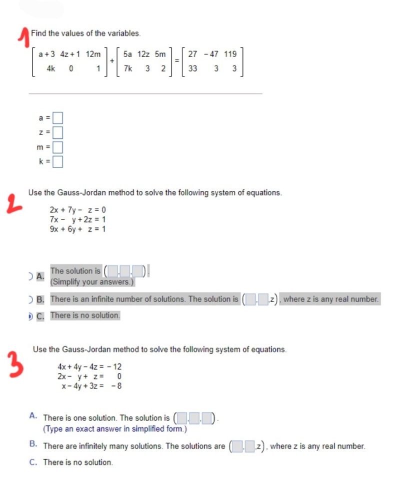 Algebra Matrices Find the values of the