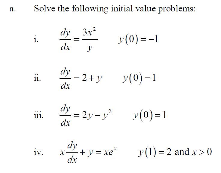 a. Solve the following initial value problems: dy