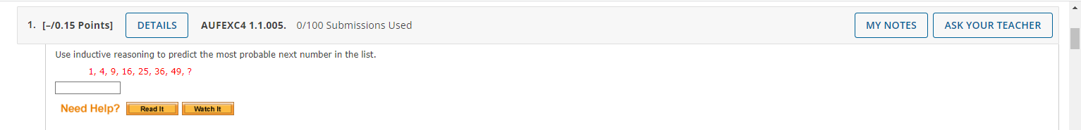 1. [-/0.15 Points] DETAILS AUFEXC4 1.1.005. 0/100