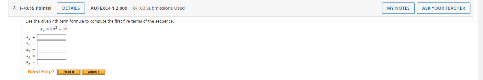 1. [-/0.15 Points] DETAILS AUFEXC4 1.1.005. 0/100