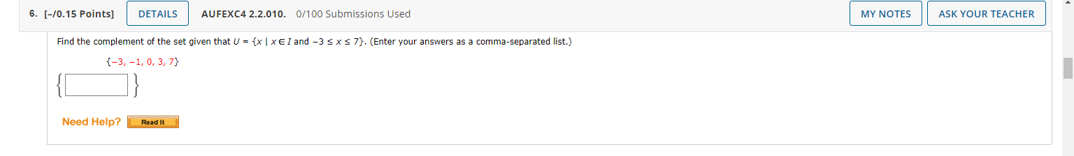 1. [-/0.15 Points] DETAILS AUFEXC4 1.1.005. 0/100