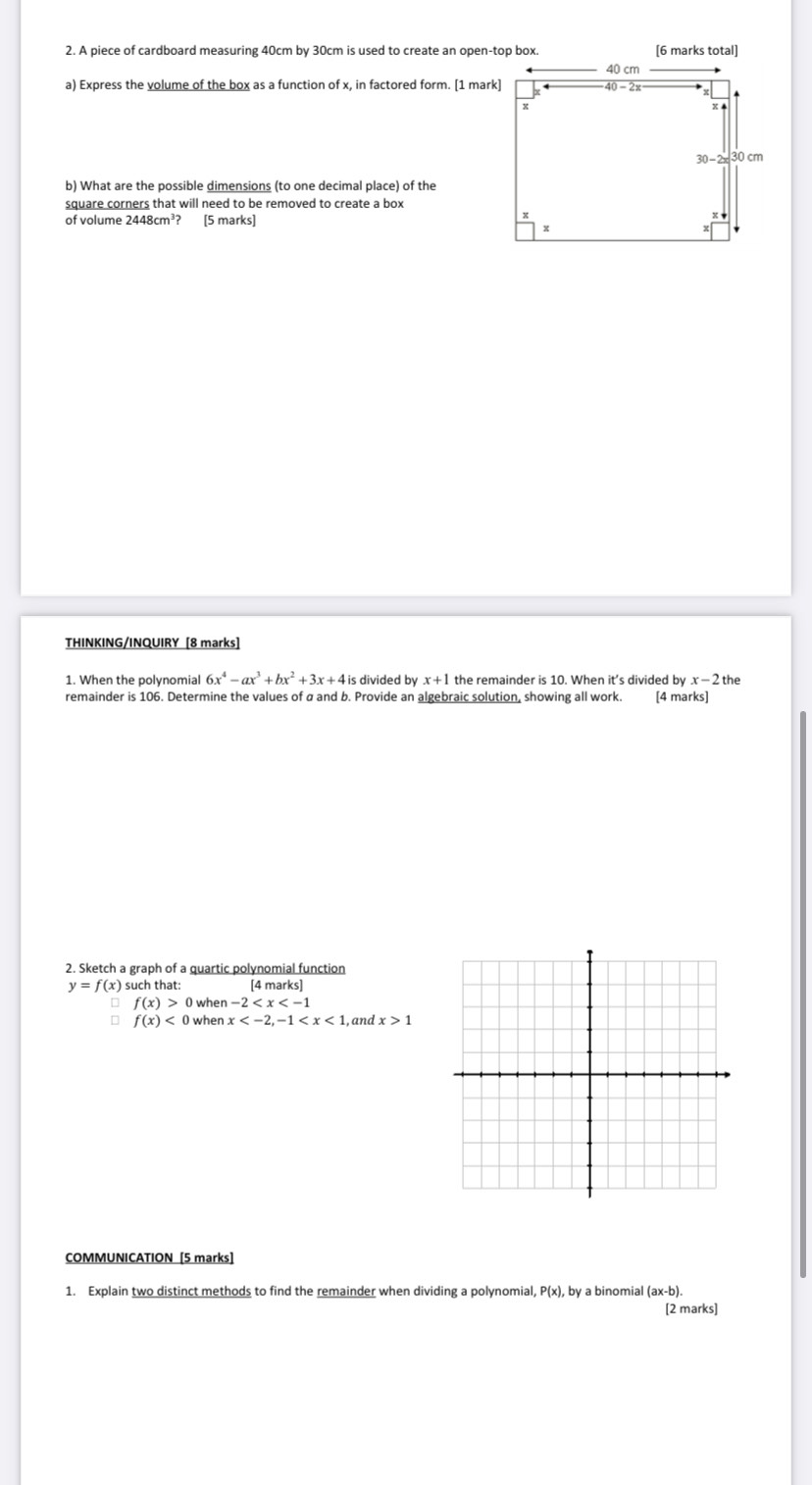 2. A piece of cardboard measuring 40cm by 30cm is