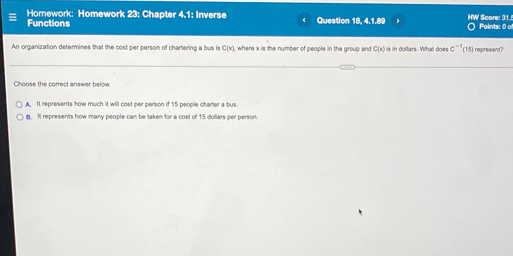 Homework: Homework 23: Chapter 4.1: Inverse