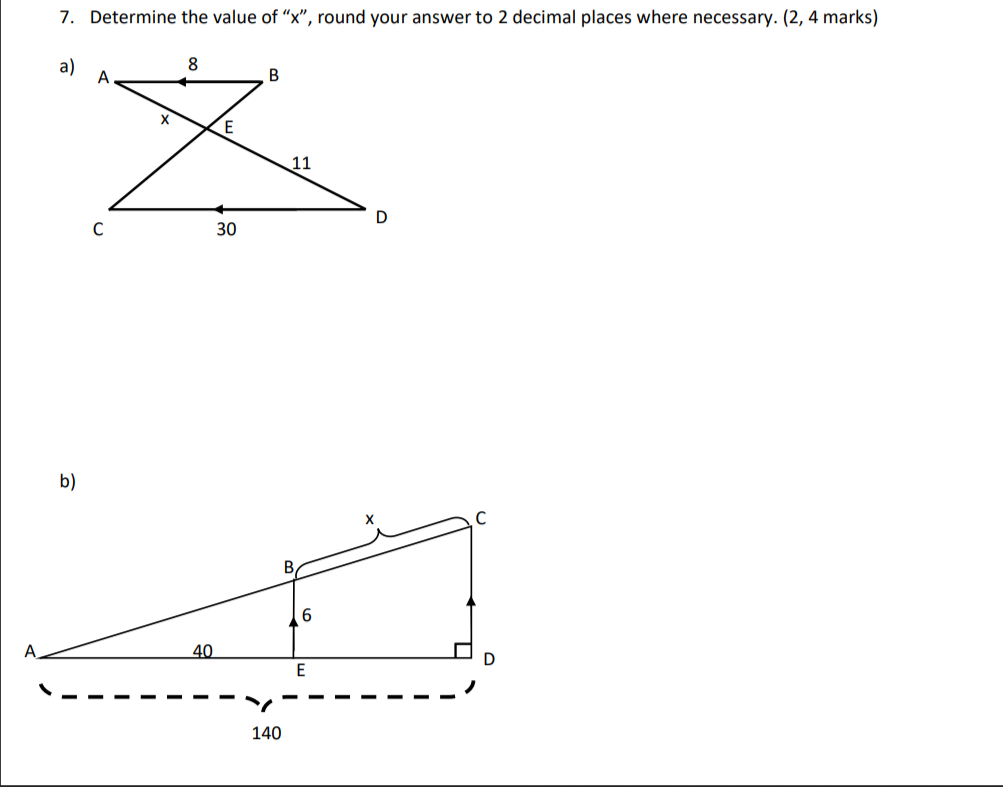 7. Determine the value of "x", round your answer