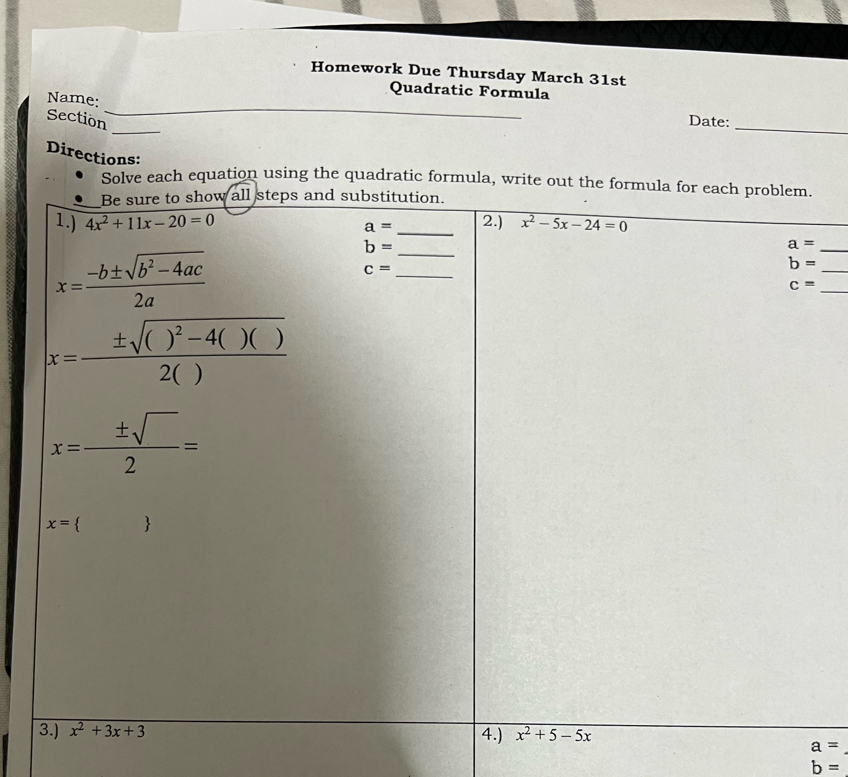 Can you show work please Homework Due Thursday