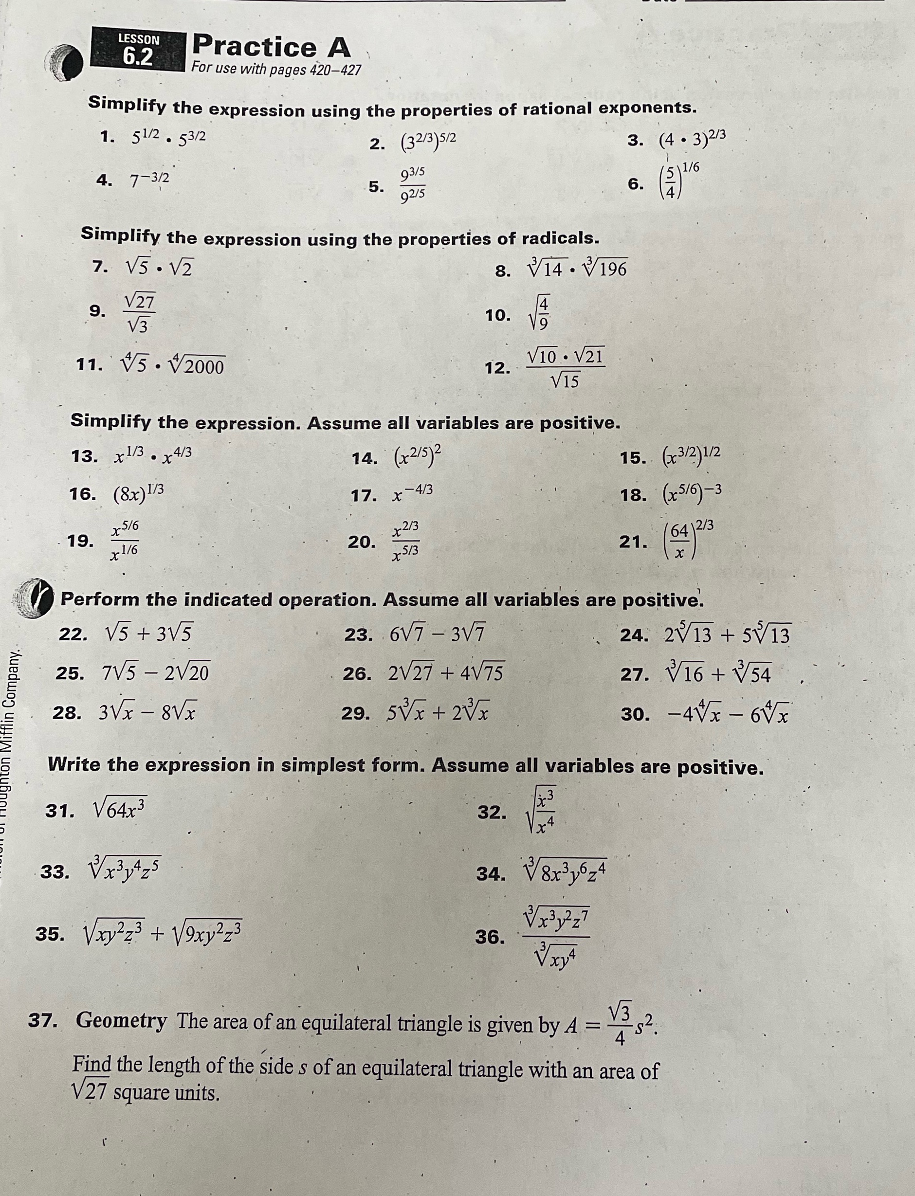 LESSON 6.2 Practice A For use with pages 420-427