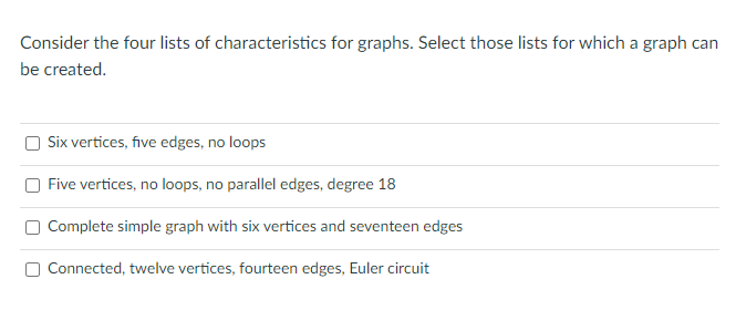 Consider the four lists of characteristics for