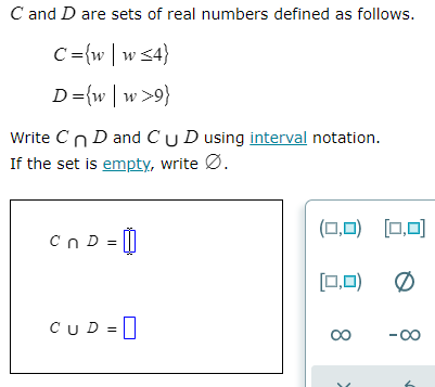 C and D are sets of real numbers dened as