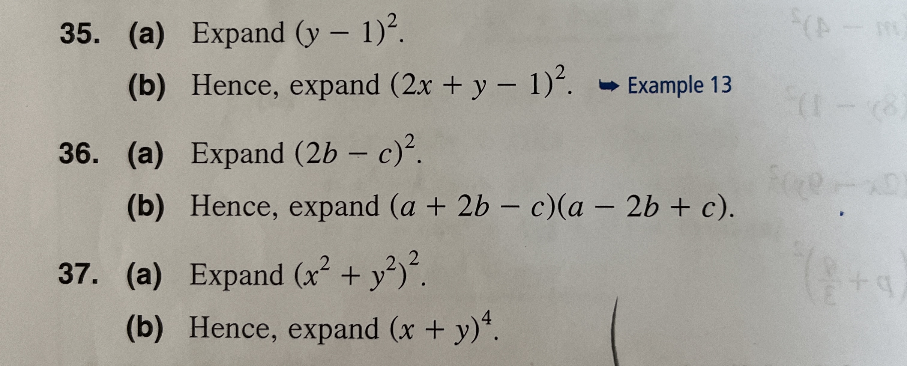 35. (a) Expand (y - 1)2 (b) Hence, expand (2x + y