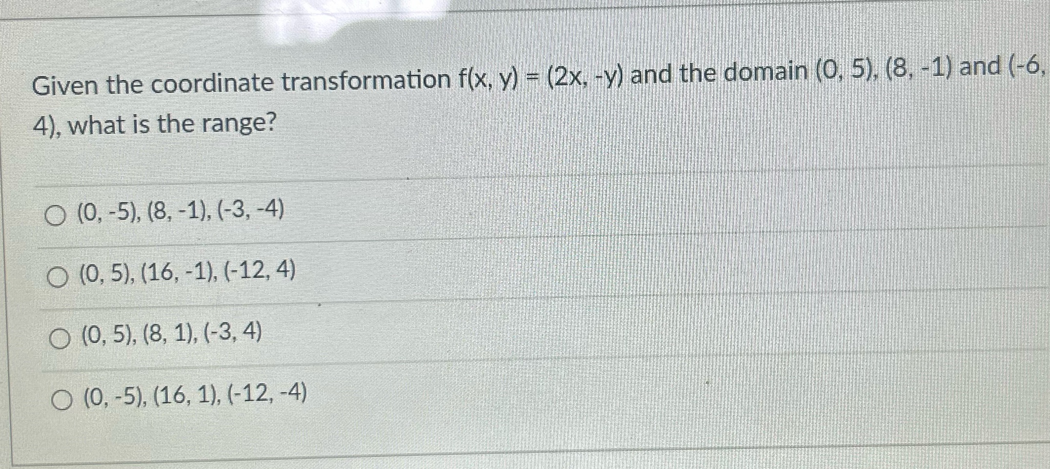 Given the coordinate transformation f(x, y) =