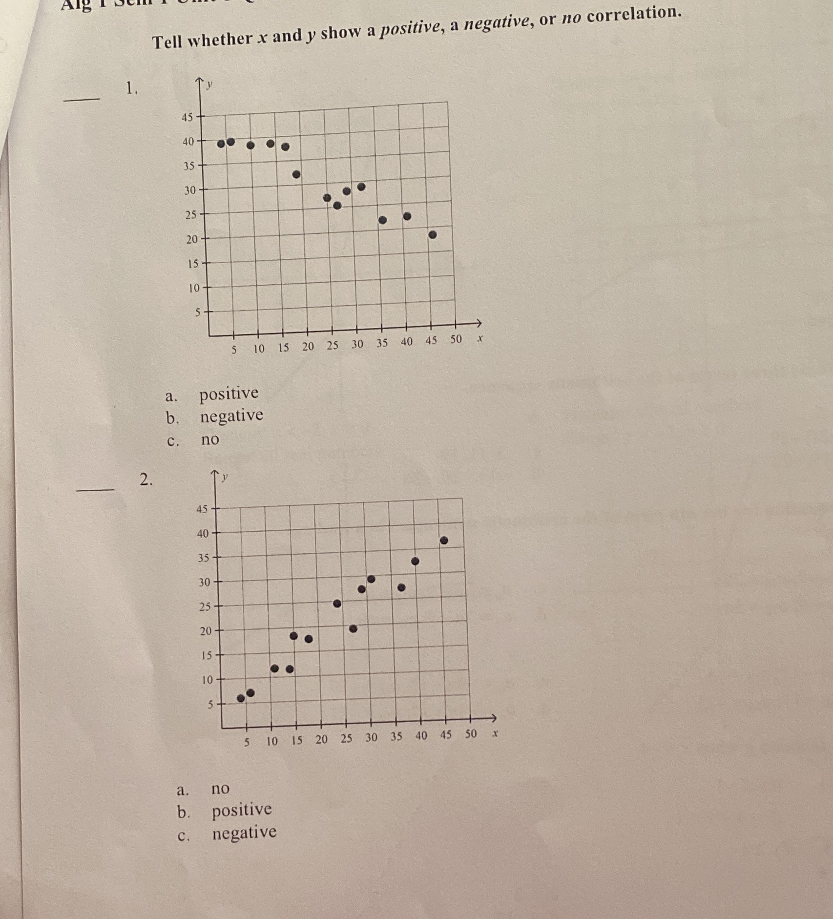 1,2 A Tell whether x and y show a positive, a