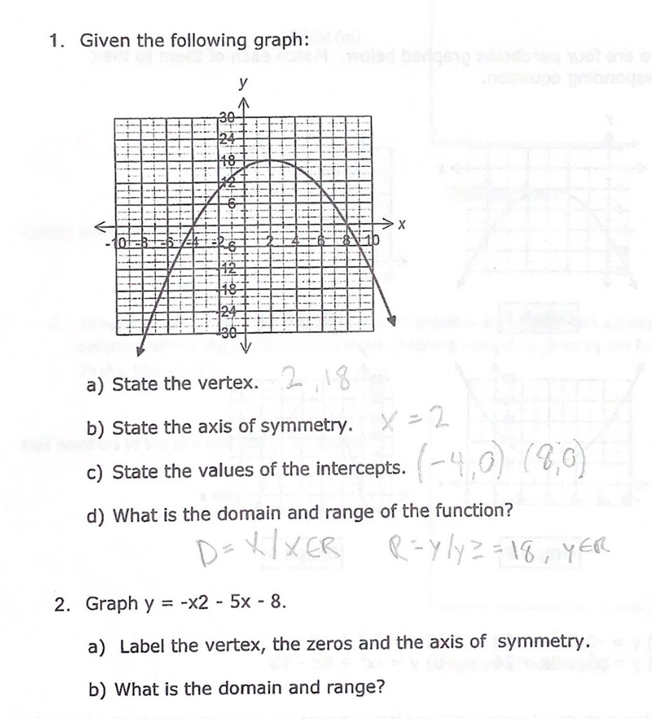 1. Given the following graph: a) State the
