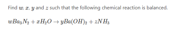 Find w x, y and z such that the following